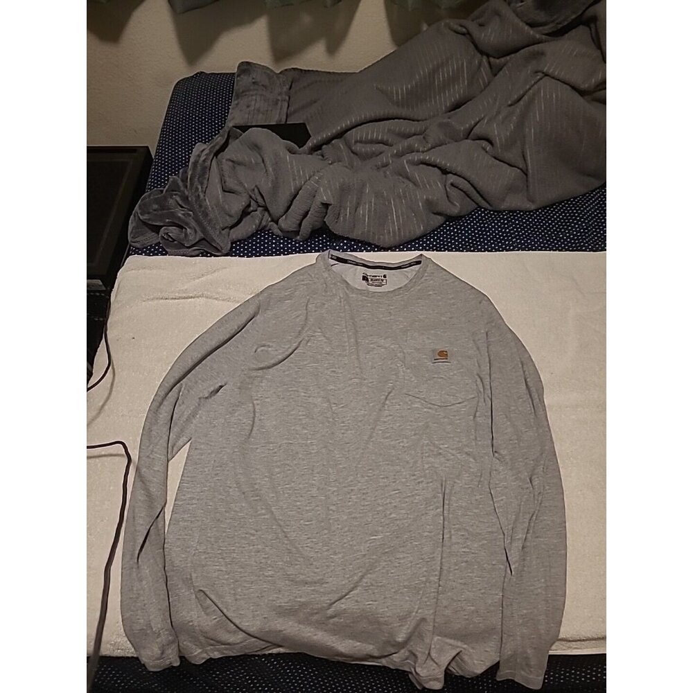 Carhartt Shirt Mens L Gray Relaxed Fit Pocket Crew Neck First Solar